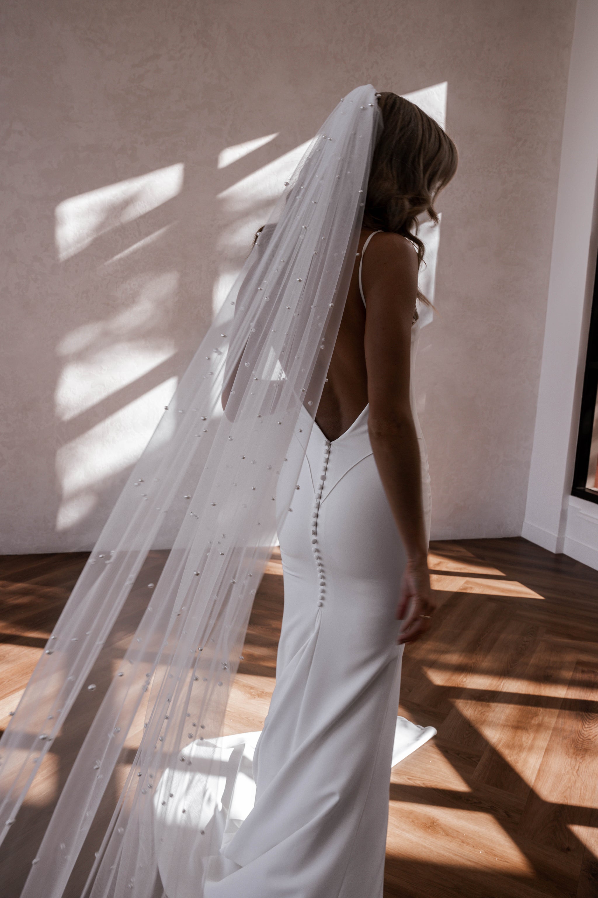 Pearl Veil (Cathedral Length) - Designed by \'Made With Love\' Bridal Pearl Cathedral Length Wedding Veil with Scattered Beading  main image 4